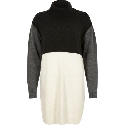 Grey colour block knitted jumper dress